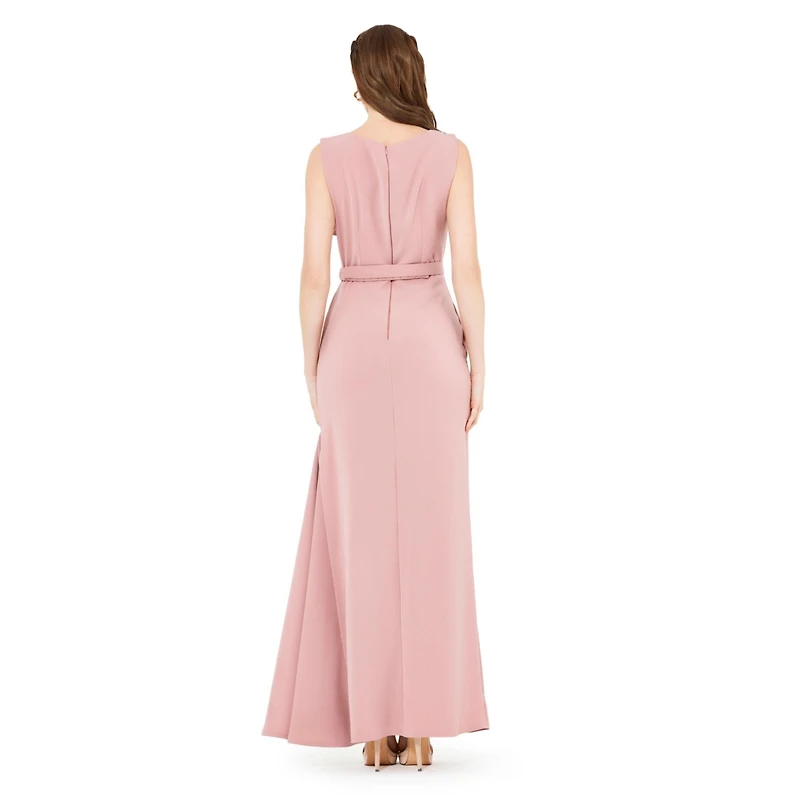 Amri Floral Applique Crepe Column Gown