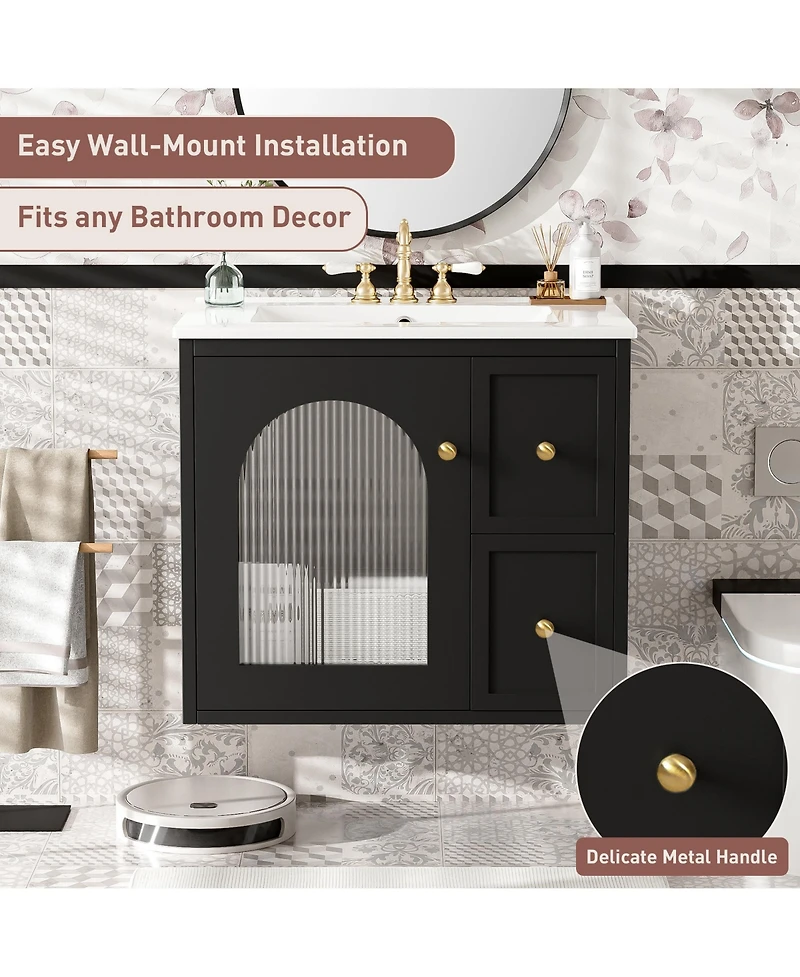 Casainc 24" Wall-Mounted Vanity with Sink, 2 Drawers and 1 Soft-Close Door