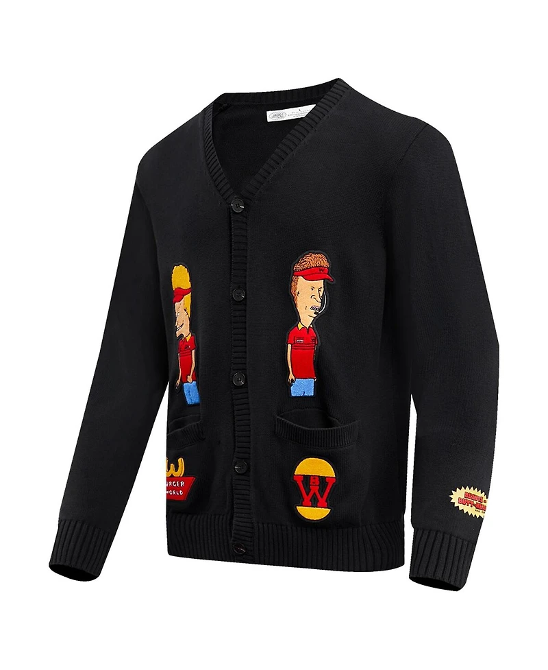 Freeze Max Men's Black Beavis and Butt-Head Burger World Cardigan