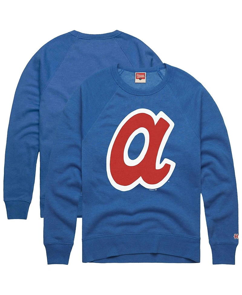 Homage Men's Royal Atlanta Braves Retro Tri-Blend Pullover Sweatshirt