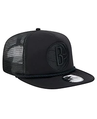New Era Men's Black Brooklyn Nets Tone Foam Mesh Back Golfer Snapback Hat