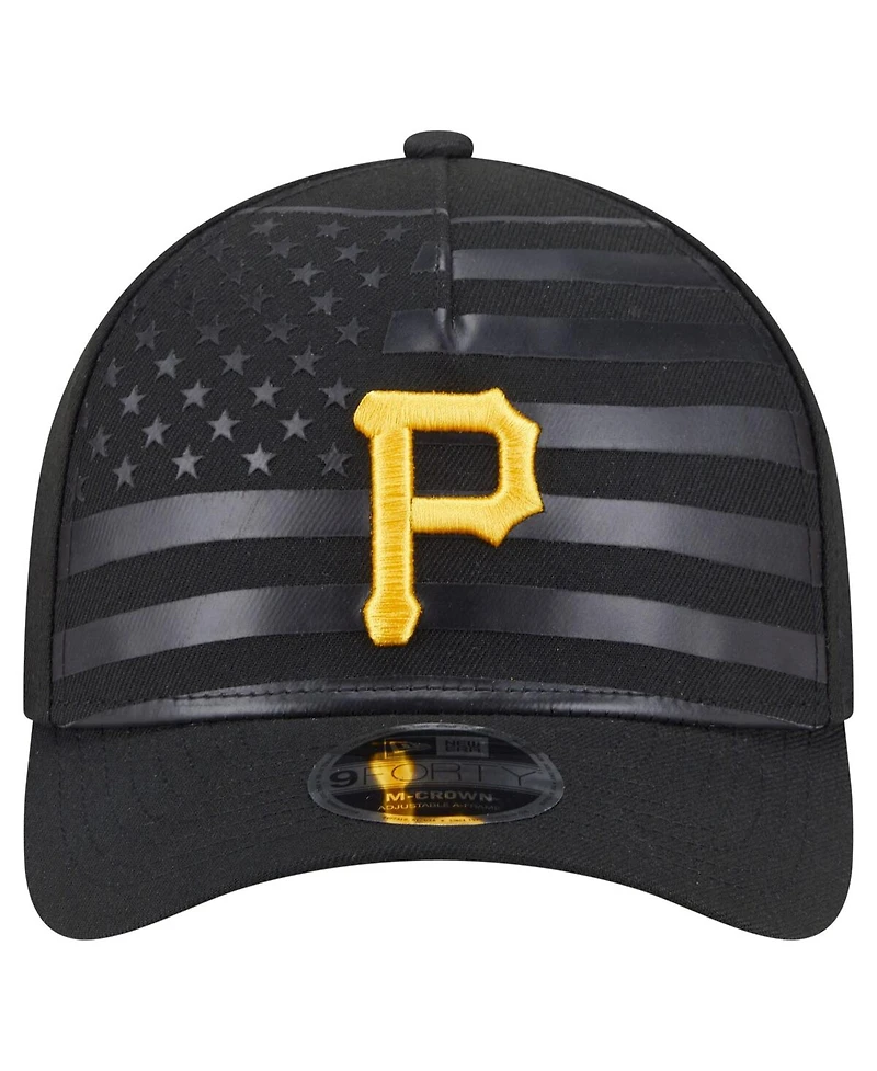 New Era Men's Black Pittsburgh Pirates American Flag 9FORTY M-Crown A-Frame Adjustable Hat