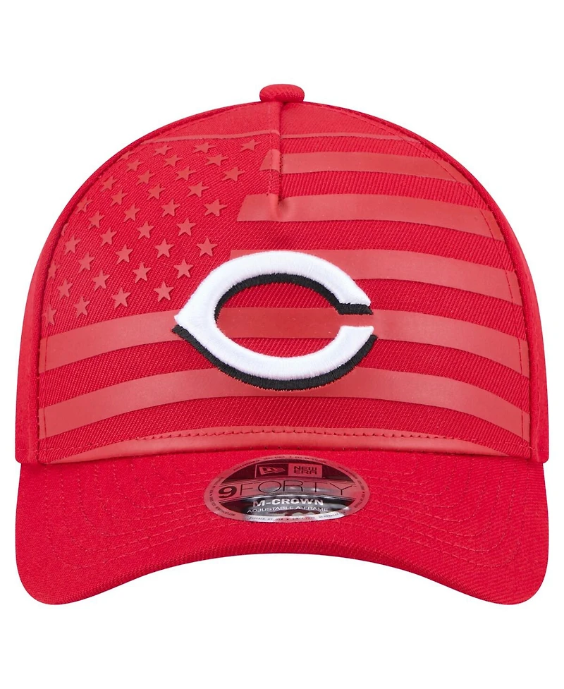 New Era Men's Red Cincinnati Reds American Flag 9FORTY M-Crown A-Frame Adjustable Hat