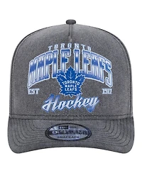 New Era Men's Charcoal Toronto Maple Leaf's Throwback Washed A-Frame Pre-Curved 9FIFTY Snapback Hat