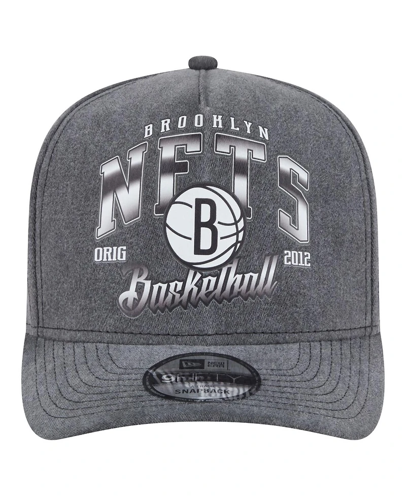New Era Men's Charcoal Brooklyn Nets Throwback Washed Pre-Curved 9FIFTY Snapback Hat