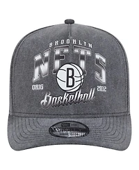 New Era Men's Charcoal Brooklyn Nets Throwback Washed Pre-Curved 9FIFTY Snapback Hat