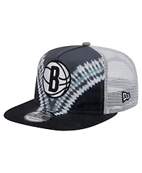 New Era Men's Black/Gray Brooklyn Nets Throwback Dye Golfer Snapback Hat