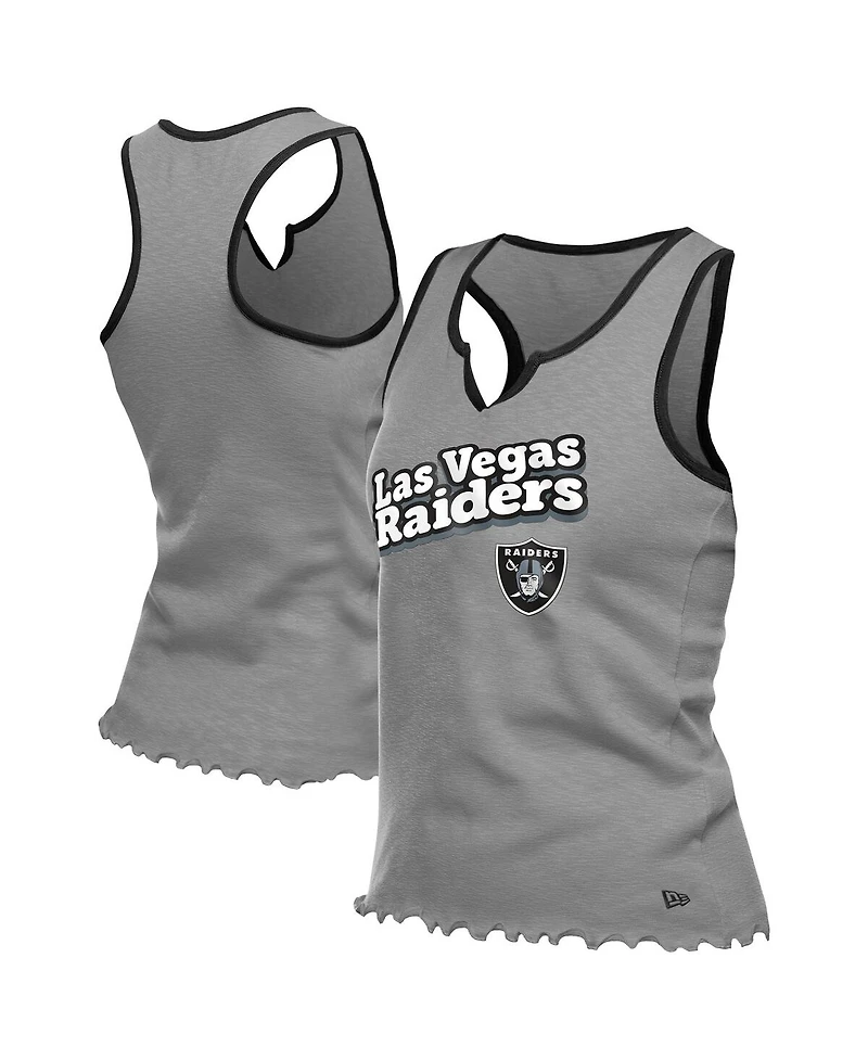 New Era Women's Silver Las Vegas Raiders Lettuce Hem Notch Neck Tri-Blend Tank Top