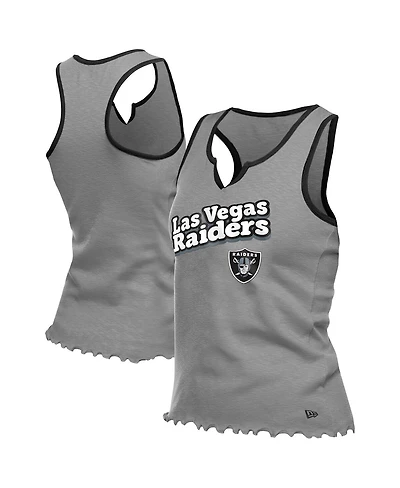 New Era Women's Silver Las Vegas Raiders Lettuce Hem Notch Neck Tri-Blend Tank Top