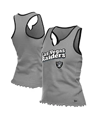 New Era Women's Silver Las Vegas Raiders Lettuce Hem Notch Neck Tri-Blend Tank Top