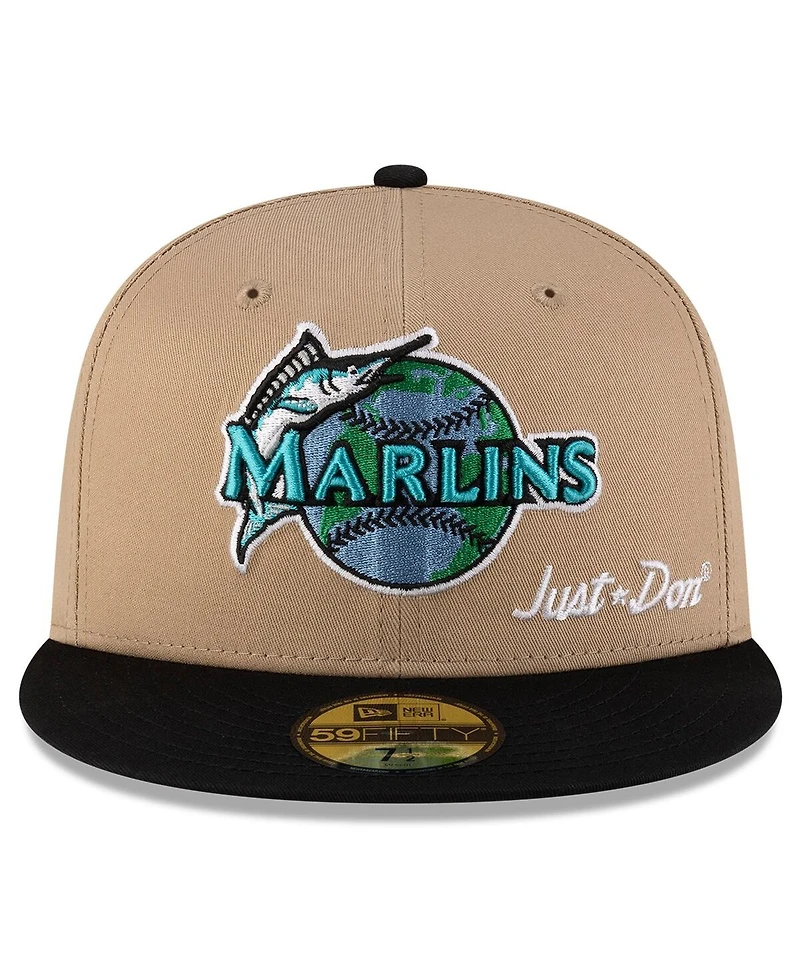 New Era x Just Don Men's Light Beige/Black Florida Marlins Earth Day 59FIFTY Fitted Hat