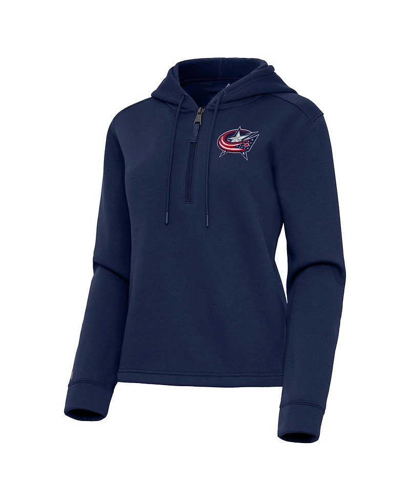 Antigua Women's Navy Columbus Blue Jackets Contemporary Quarter-Zip Hoodie