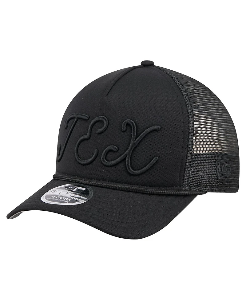 New Era Men's Black Texas Rangers City Initial 9FORTY A-Frame M-Crown Adjustable Trucker Hat