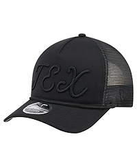 New Era Men's Black Texas Rangers City Initial 9FORTY A-Frame M-Crown Adjustable Trucker Hat