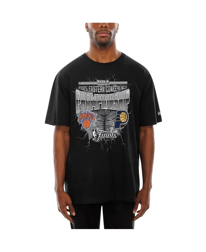 New Era Men's Black Indiana Pacers vs. New York Knicks 2025 Eastern Conference Finals Matchup Distressed Graphic T-Shirt