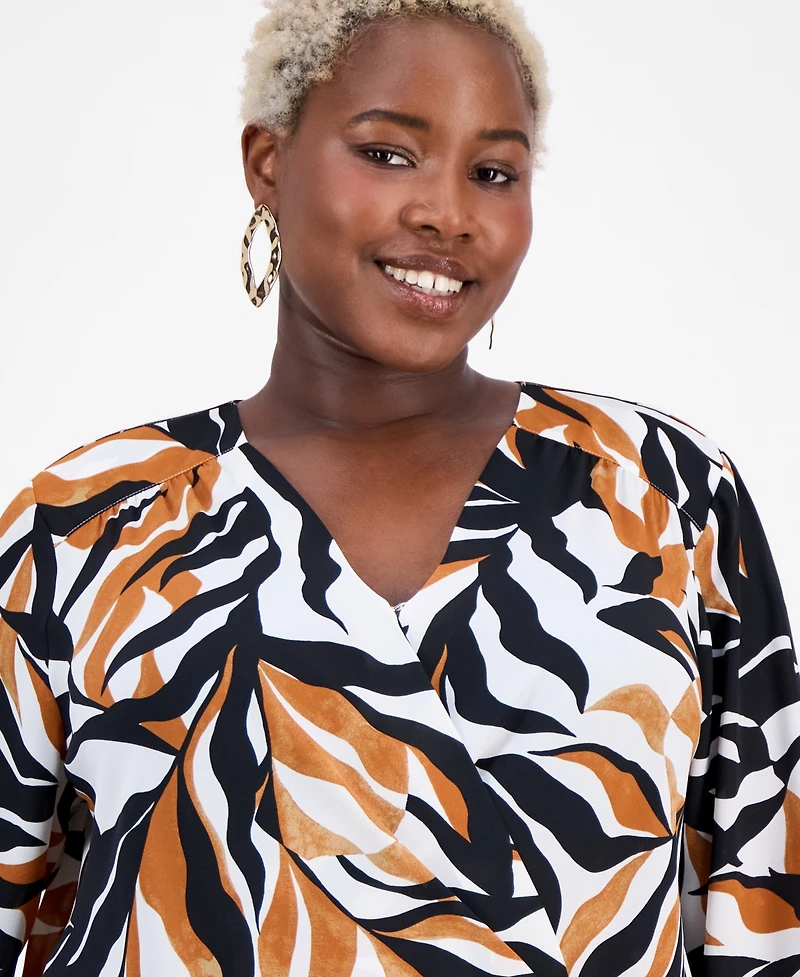 I.n.c. International Concepts Plus Print Surplice-Neck Top, Exclusively at Macy's