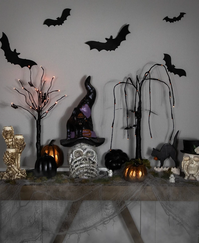 Northlight 22.75" Skull in Witch Hat with Cat Halloween Decoration