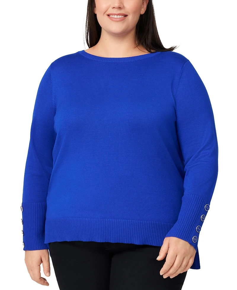 Melissa Paige Plus Size Button-Cuff Boat-Beck Sweater