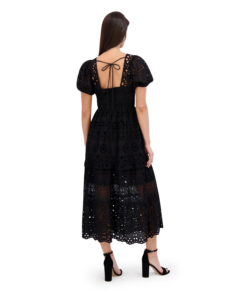 Siena Women's Cotton Embroidered Eyelet Lace Maxi Dress