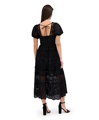 Siena Women's Cotton Embroidered Eyelet Lace Maxi Dress