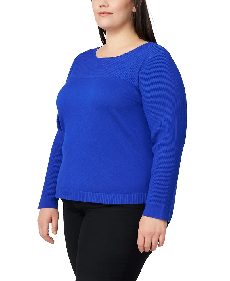 Melissa Paige Plus Ribbed-Yoke Pullover Sweater