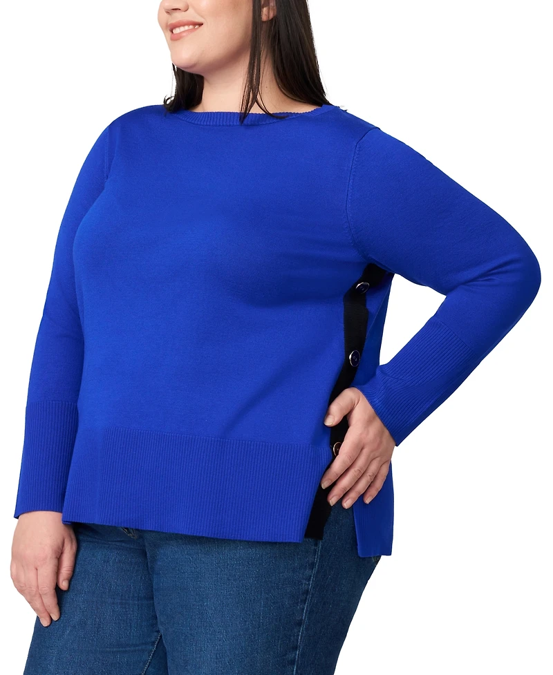 Melissa Paige Plus Side-Button Tunic Sweater