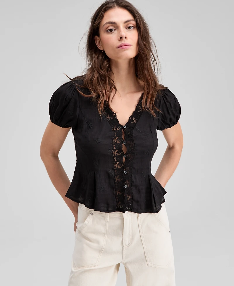 And Now This Women's Fitted Pleat-Detail Lace Blouse, Exclusively at Macy's