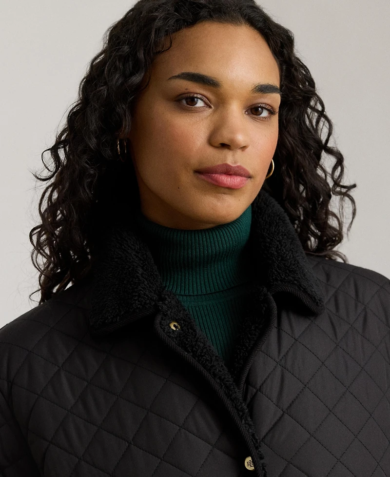 Lauren Ralph Plus Faux-Sherpa-Collar Quilted Coat