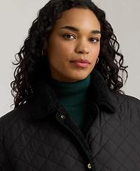 Lauren Ralph Plus Faux-Sherpa-Collar Quilted Coat