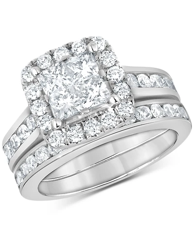 Diamond Princess Quad Cluster Halo Bridal Set (2-1/4 ct. t.w.) in 14k White Gold