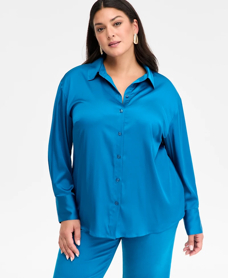 I.n.c. International Concepts Plus Satin Silky Shirt, Macy's Exclusive