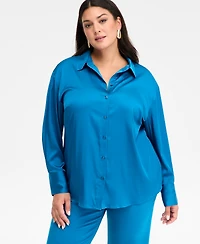 I.n.c. International Concepts Plus Satin Silky Shirt, Macy's Exclusive