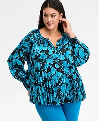 I.n.c. International Concepts Plus Pleated Puff-Sleeve Blouse, Macy's Exclusive