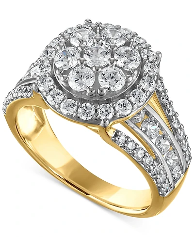 Diamond Halo Cluster Multirow Engagement Ring (2 ct. t.w.) in 14k Two-Tone Gold