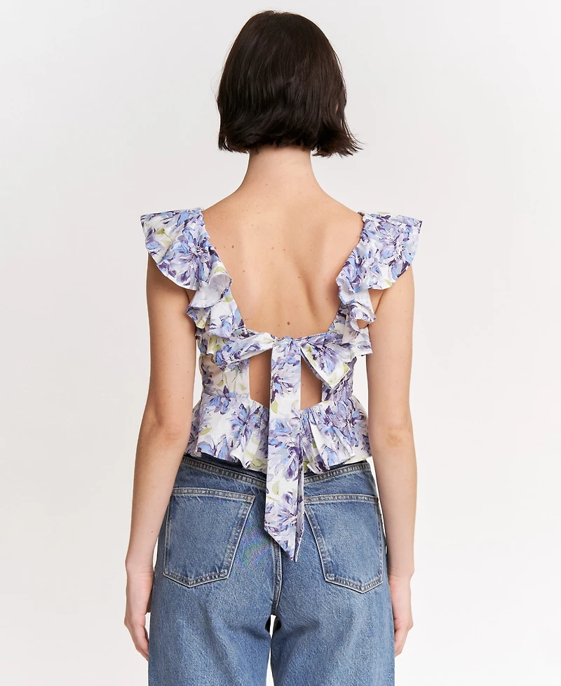 En Saison Women's Odessa Printed Ruffled Sleeveless Top