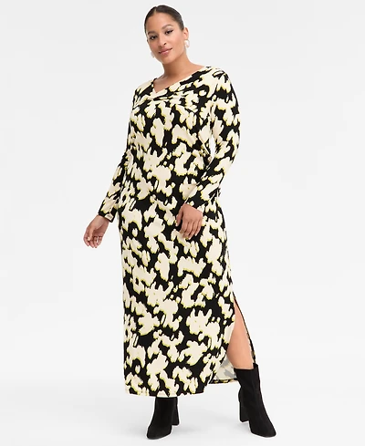 I.n.c. International Concepts Plus Printed Crossover-Neck Maxi Dress, Macy's Exclusive