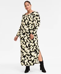 I.n.c. International Concepts Plus Printed Crossover-Neck Maxi Dress, Macy's Exclusive