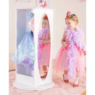 Guidecraft Rotating Dress Up Storage Center - White: Wooden Wardrobe, Pretend Play Costume and Kids' Clothing Organizer with Mirrors