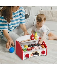 Slickblue 26 Piece Kids Bbq Grill Playset Wooden Pretend Cooking Toy Set with Sound Effects