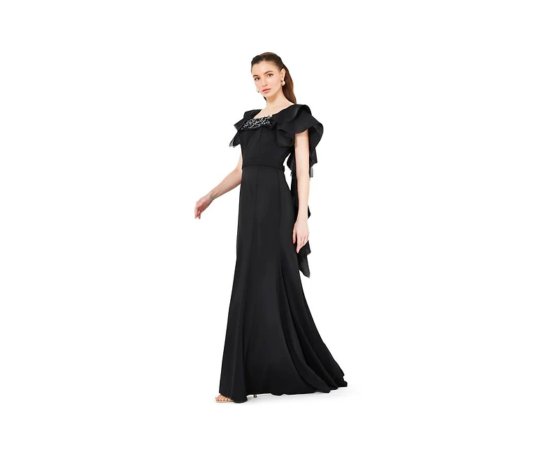 Amri Women's Cascading Sleeves Gown with Embellished Neckline