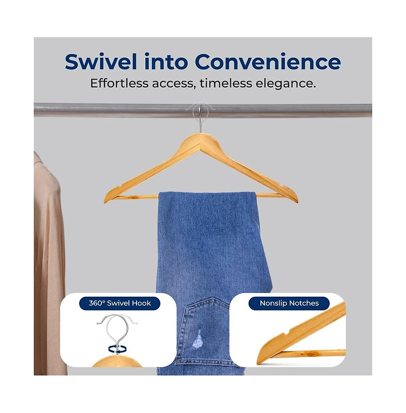 SereneLife Solid Wooden Hangers, Mega Pack, 60 Pieces Hangers for Clothes, Heavy Duty Suit Hanger Set