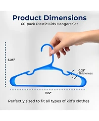 SereneLife 60 Pcs. Non-Slip Plastic Kids Hangers - Durable and Space-Saving Closet Organizers for Infants, Toddlers, and Kids' Clothing (Blue)