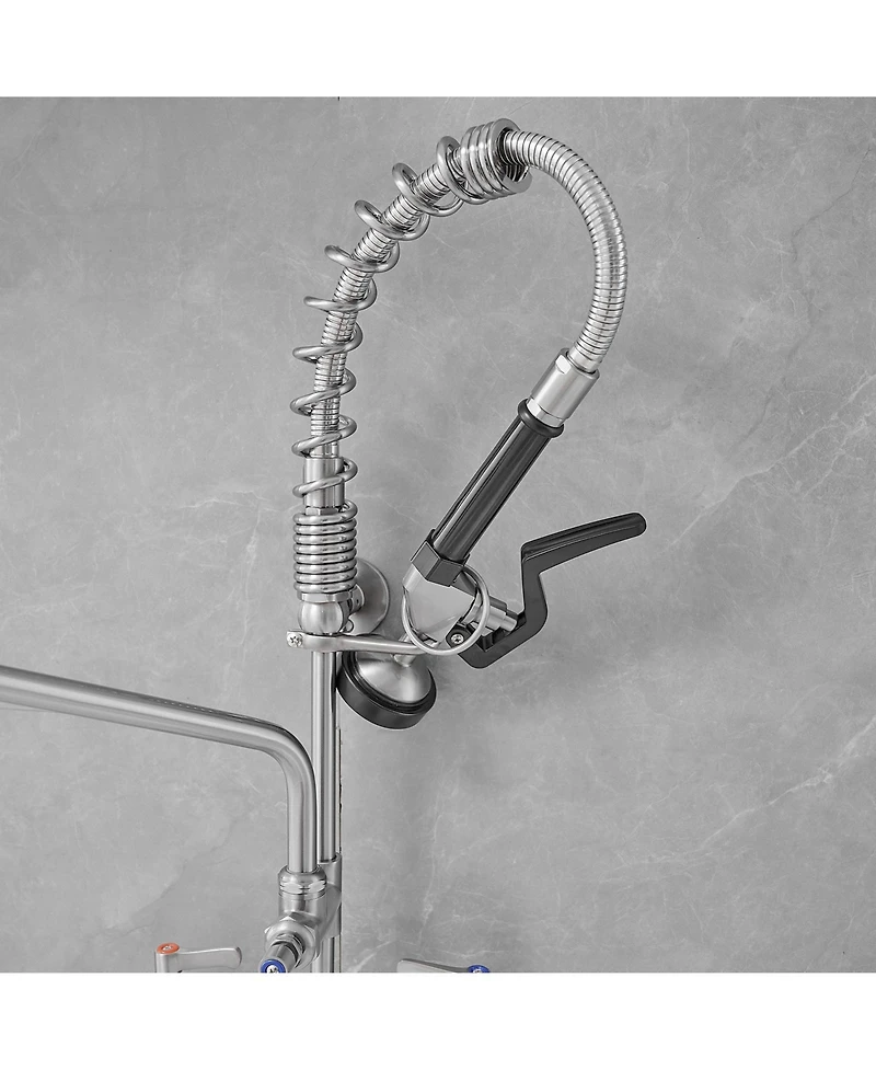 Greenspring Commercial Restaurant Pull Down 2-Handle Wall Mount Pre-Rinse Spray Utility Kitchen Faucet Polished Chrome