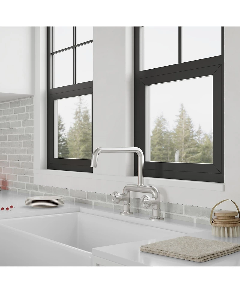 Greenspring 2-Handle 2 Holes Deck Mount Modern Kitchen Faucet With 360 ° Swivel Spout In Matte Black