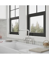 Greenspring 2-Handle 2 Holes Deck Mount Modern Kitchen Faucet With 360 ° Swivel Spout In Matte Black