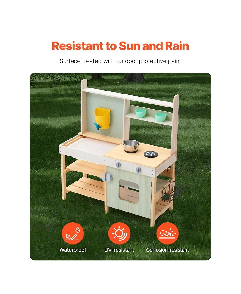 Slickblue Wooden Mud Kitchen Outdoor Playset for Kids Pretend Cooking and Garden Play