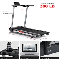 Sunny Health & Fitness Pace 500 Smart Wi-Fi Treadmill with 12-Level Auto Incline, Foldable Design