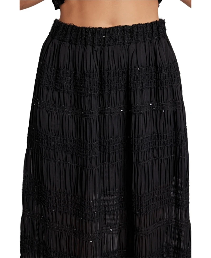 endless rose Women's Chiffon Gathered Sequins Maxi Skirt