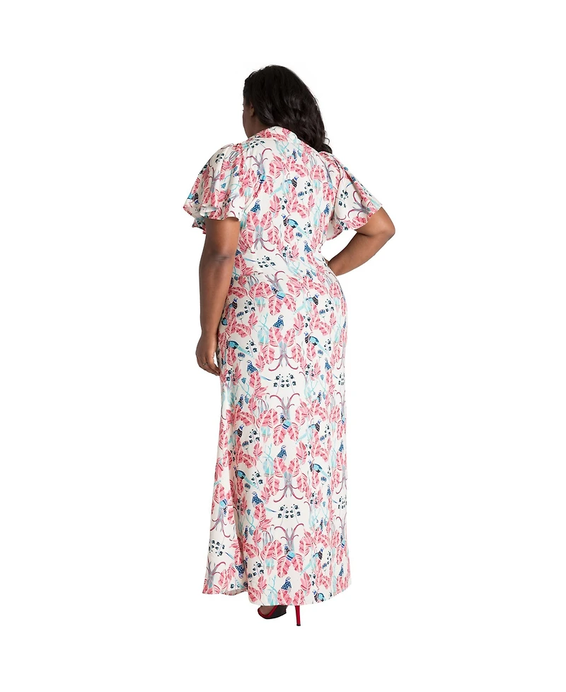 Poetic Justice Plus Butterfly Sleeve Peacock Print Maxi Dress