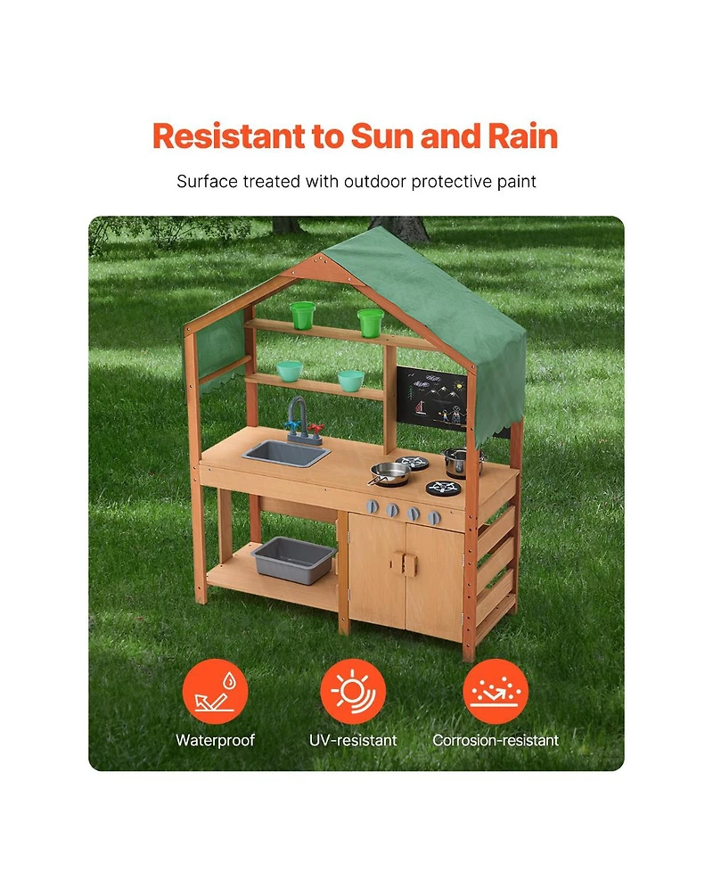 Slickblue Outdoor Wooden Mud Kitchen Playset for Kids Pretend Cooking and Role Play
